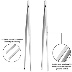 2 pinces de cuisine en acier inoxydable de 12 pouces, pinces à épiler à pointes dentelées, prise en main précise, qualité chef, ustensiles de cuisine robustes SIGAL MEDCO - Product Image 3