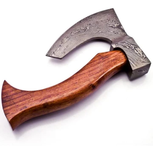 Hache viking en acier damas fait main sur mesure |   Hache à bois avec manche en bois gravé et fourreau en cuir, garantie 3 ans - Product Image 6