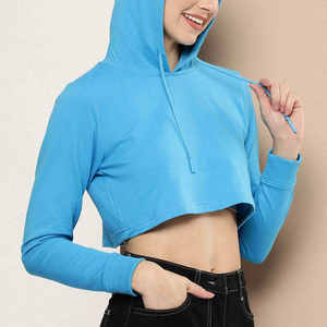 Sudadera con Capucha Corta de Forro Polar Azul Cielo para Mujer, Informal, de Manga Larga, con Cordón Ajustable y Logotipo Frontal - Product Image 5