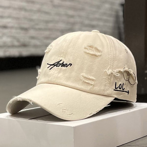 Gorra de Béisbol Unisex Desgastada, Estilo Vintage, de Algodón Lavado, con Anillos Metálicos y Letras Bordadas, Estilo Punk Urbano - Product Image 5