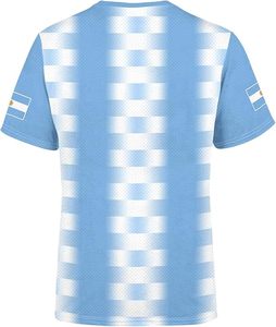 Camiseta de la Selección Argentina de Fútbol, Azul Claro con Patrón a Cuadros Blancos, de Poliéster, con Emblema y Parche de la Bandera - Product Image 4