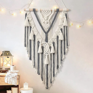 Tapisserie murale bohème en macramé, corde en coton, décor mural géométrique à franges pour chambre à coucher, salon, chambre d'enfant, 18 x 30 pouces - Product Image 3