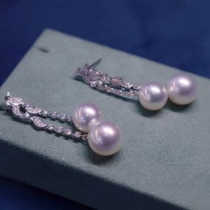 Perles d'eau douce de qualité supérieure, 10-11 mm, brillance élevée, zircon argenté printanier, tempérament comparable à celui des élégantes boucles d'oreilles en perles d'Akoya - Product Image 3