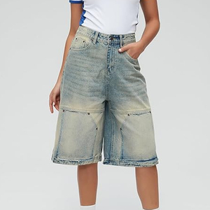 Custom Acid Wash Denim Jorts Streetwear Baggy Fit Vintage Cotton Jean <b>Shorts</b> OEM Manufacturer - Product Image 4