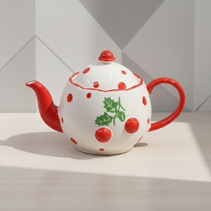 Tetera de Porcelana Fina de Primera Calidad 3460983A-1.0, Nueva, con Estampado de Flor de Poinsettia y Punto Rojo, 1000 ml - Product Image 3