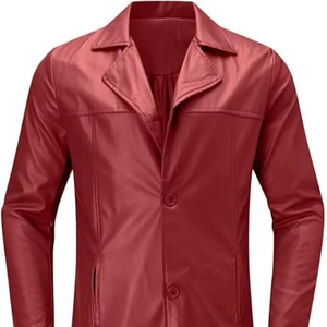 Manteau trench en cuir pour homme avec col à revers, manches longues, fermeture boutonnée - Léger et réversible pour les jours froids - Product Image 1