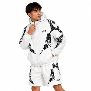 Ensemble veste coupe-vent et short pour homme personnalisé, léger, en nylon imprimé, vêtements de sport, survêtement par sublimation, fabricant de sweats à capuche - Product Image 1