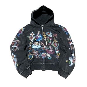 Puff Printing Hoodie Custom No <b>String</b> French Terry Cotton Distressed Cropped Pullover Hoodie Sun Faded Washed Hoodie - Product Image 1