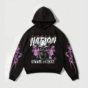 Sweat-shirt à capuche unisexe surdimensionné Ring-Mode Gears, noir uni, imprimé DTF personnalisé, 100% coton molletonné tricoté, coupe carrée, hiver - Product Image 1