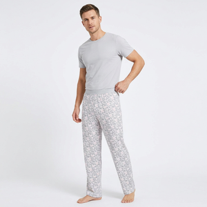Pantalon de pyjama pour homme en coton imprimé, taille élastique, léger, style décontracté d'été, motif lettres, respirant, tricoté, collection ajustée - Product Image 5
