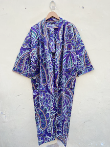 Bata Kimono de Algodón 100% Tejido con Estampado de Dibujos Animados para Mujer, Camisón de Verano Hecho a Mano, Cuello en V, Cintura Elástica, Largo Completo - Product Image 5