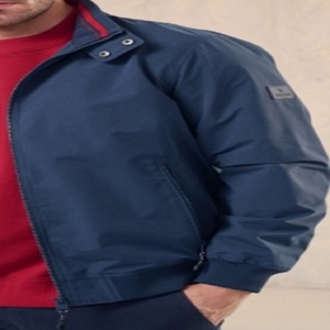 เสื้อแจ็คเก็ตบอมเบอร์สีพื้นสำหรับผู้ชาย ไซส์ใหญ่ ระบายอากาศได้ดี คอปกเหลี่ยม ผ้าแคนวาส สีกรมท่า ย้อมเส้นด้าย - Product Image 3