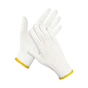 Cotton Safety <b>Gloves</b> <b>Knit</b> Wrist Anti-Slip General Purpose Work <b>Gloves</b> White with Yellow Cuff - Product Image 3