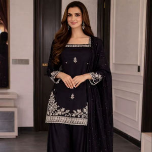 Traje Sharara Negro de Lujo con Bordado, Salwar Kameez Pakistaní de Diseñador para Mujer, Ropa Casual para Fiestas, Traje Étnico para Boda con Dupatta - Product Image 1