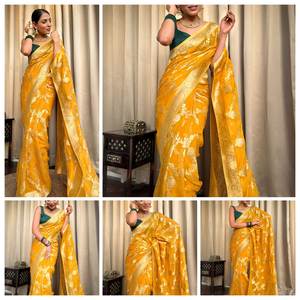 Sari traditionnel en soie douce avec un riche motif Zari - Product Image 4