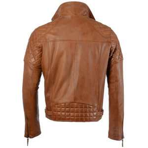 Veste en cuir marron pour homme, style motard, avec épaulettes matelassées, fermeture éclair asymétrique, veste en cuir vintage pour moto - Product Image 2