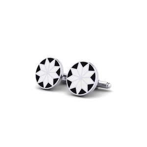 Boutons de manchette argentés pour homme avec motif étoile émaillée noir et blanc, bijoux formels - Product Image 2