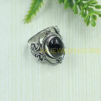 Bague vintage en argent sterling 925 avec pierre précieuse étoile noire, filigrane fait main, cabochon ovale, bague statement, bijoux unisexe, cadeau pour homme