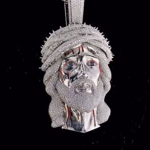 Pendentif Tête de Jésus Iced Out Hip Hop Bling Collier Effet Diamant Luxe Bijoux Religieux Cadeau - Product Image 2