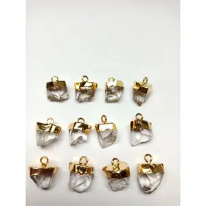 Natural White Crystal Quartz Raw Rough Tiny Gold Eelectroplated Charms pendants april month birthstones healing pendants