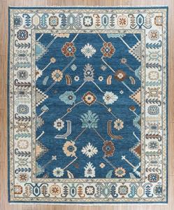 Hand Knotted Modern Oushak Wool Rug Blue <b>Turkish</b> Floral Area Rug Handmade Luxury Oriental <b>Carpet</b> for Living Room - Product Image 2