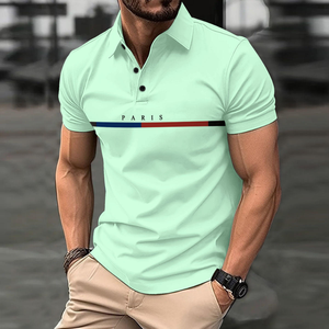 Camiseta Polo Personalizada al por Mayor con Logotipo para Hombre, Estampado París, Manga Corta, Transpirable, Tejido de Punto para Golf - Product Image 1