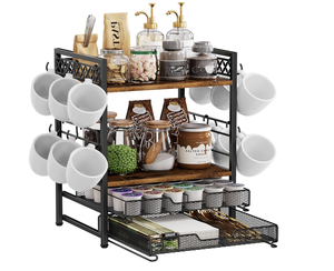 Organizador de Estación de Café, Organizador de Tazas K-Cup de 4 Niveles con 12 Ganchos, Soporte para Cápsulas de Café, Multifuncional - Product Image 1