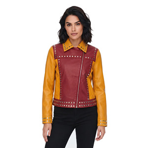 Custom Made Women Studded Leather <b>Jacket</b> Ladies Zipper Leather Studded <b>Jackets</b> Ladies Turn Down Collar Leather Studded <b>Jacket</b> - Product Image 6