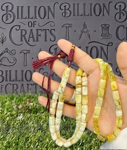 Chapelet d'ambre fait main 33 perles ovales jaunes Misbaha Tasbih islamique Chapelet musulman Dhikr Zikr Cadeau religieux - Product Image 3