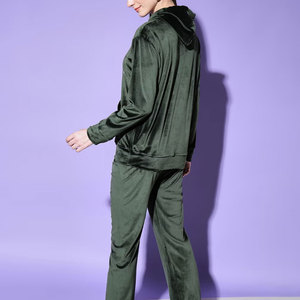 Ensemble de survêtement en velours doux pour femme, manches longues, imprimé uni, deux pièces, hiver, avec doublure polaire - Product Image 4