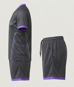Conjunto de Camiseta de Fútbol para Hombre, Cuello en V, Manga Corta, Gris Oscuro, Morado, Verde, Geométrico, Absorbe la Humedad, Poliéster, Ajuste Atlético, Todas las Temporadas - Product Image 5