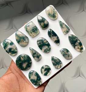 Wholesale Green Natural Moss Agate Oval Cut Mixed Shapes Matched Pair Cabochon Loose Gemstone Color Play Third Jewellery Making - Product Image 5