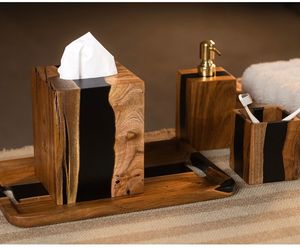 Artenza Decor Wood Resin Carved Modern Bathroom Decorative Storage <b>Box</b> Napkin Holder Tissue <b>Box</b> Set <b>Vanity</b> Organizer for Hotel - Product Image 3