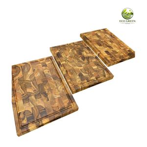 Planche à découper en bois de teck massif à grain transversal, épaisse, de type bloc de boucher, fabriquée au Vietnam, écologique, compatible lave-vaisselle, personnalisable - Product Image 1
