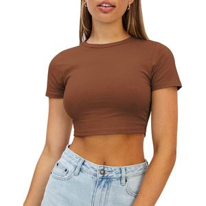 เสื้อครอปท็อปผู้หญิงสำหรับฤดูร้อนใหม่ เป็นมิตรกับสิ่งแวดล้อม ผ้าฝ้าย 100% รับสกรีนโลโก้ ระบายอากาศได้ดี ไม่เป็นขุย แห้งเร็ว พิมพ์ลายดิจิทัล - Product Image 1