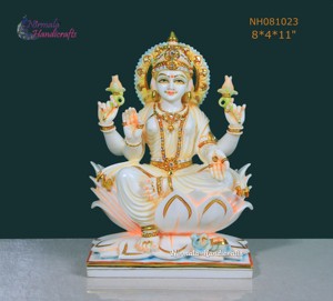Statue de Lakshmi en marbre culturel motif Lotus |   Idole de la déesse Lakshmi en marbre pour le temple à domicile, le bureau et la décoration religieuse - Product Image 1