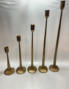 Modern Gold Metal Taper Candle Holders Set 5 Aluminum <b>Tall</b> Candlestick Stands Minimalist Wedding <b>Table</b> Centerpieces Decor - Product Image 2