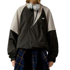 Unisex Oversized Windbreaker Pullover Asymmetric Zip Jacket Custom Panel Windbreaker Lightweight Streetwear Men's Jackets Supply - Product Image 2