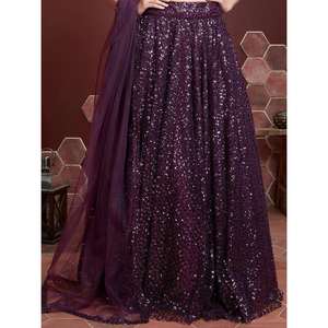 ชุดตาข่ายปักเลื่อมสีม่วงหรูหราสำหรับปาร์ตี้ lehenga choli - Product Image 1