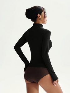 Black White Piping Breathable Women Yoga <b>Jacket</b> Slim Fit Long Sleeve Mock Neck Full Zip Front Logo Athletic <b>Workout</b> Gym Wear Top - Product Image 6