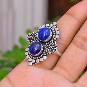 Natural <b>Lapis</b> <b>Lazuli</b> Gemstone Handmade <b>Ring</b> 925 Sterling Silver <b>Ring</b> for Girls & Women's - Product Image 2