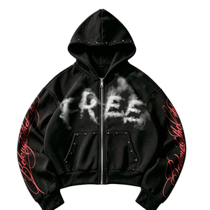 เสื้อฮู้ดวินเทจลายกราฟิกสไตล์นิวยอร์กแบบย้อมสีเอซิดสำหรับผู้ชาย Y2K โกธิค ทรงโอเวอร์ไซส์ หนานุ่ม ขายส่งจำนวนมาก - Product Image 3