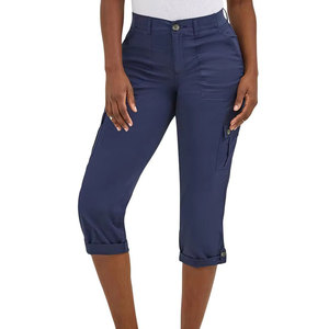 New Fashionable Women's Capri Pant Button Fly Belt Closure Type Long Zipper <b>Thigh</b> Pocket Anti Wrinkle Women's Pant Custom Logo - Product Image 1