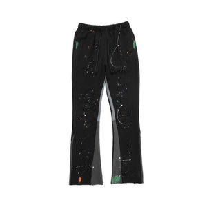OEM Custom Logo Flat Front Loose Fit Streetwear Men's Sweatpants Joggers Graffiti <b>Paint</b> Splatter Stacked 100% Cotton Flare - Product Image 4