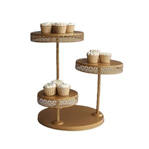 Nouveau support à gâteau rond décoratif en métal finition or, base design, plusieurs niveaux, pour mariages, anniversaires, fêtes, support à cupcakes - Product Image 1