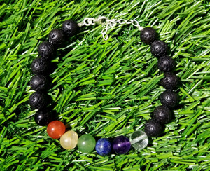 7 Chakra Lava Bead Bracelet, Solid 925 Starling <b>Silver</b> Healing Crystal Diffuser Jewelry Bracelet Adjustable Bracelets - Product Image 4