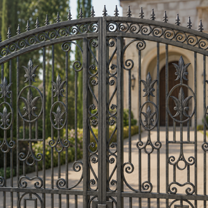 Luxury Black Wrought Iron Driveway <b>Gate</b> Ornamental <b>Arched</b> Villa Main Entrance Security Garden <b>Gate</b> Scroll Metal Design - Product Image 3