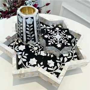 Brûleurs à Bakhoor en os incrusté de qualité supérieure, boîte à encens et plateau de service, porte-bougie - Product Image 4