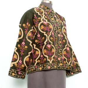 Handmade Unique Hand Embroidered 100% Cotton Cotrise <b>Jacket</b> Women Full Sleeves <b>Mandarin</b> <b>Collar</b> Breathable Eco-Friendly Quick Dry - Product Image 4