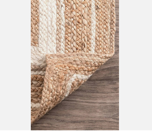 Tapis rectangulaire beige et blanc naturel, en jute naturelle pure, fait main, style rustique, pour salon, chambre, hôtel, bureau, usage commercial. - Product Image 4